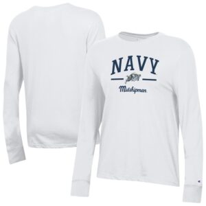 Women's Champion  White Navy Midshipmen Core Long Sleeve T-Shirt