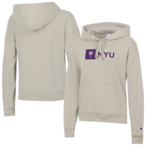 Women's Champion  Oatmeal NYU Violets Powerblend Fleece Pullover Hoodie