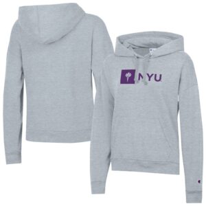 Women's Champion  Gray NYU Violets Powerblend Fleece Pullover Hoodie