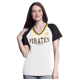 Women's G-III 4Her by Carl Banks  White/Black Pittsburgh Pirates Ball Park Raglan V-Neck T-Shirt