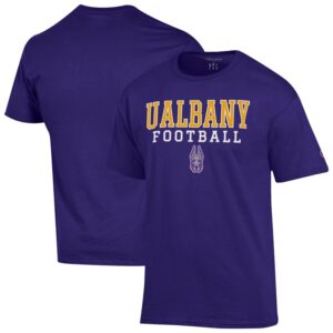 Men's Champion Purple UAlbany Great Danes Football Stacked T-Shirt