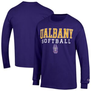 Men's Champion Purple UAlbany Great Danes Softball Stacked Long Sleeve T-Shirt