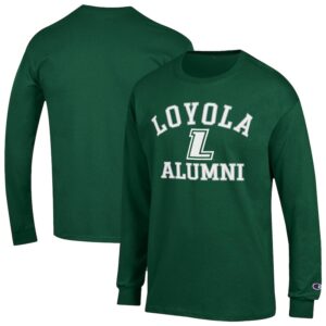 Men's Champion Green Loyola Greyhounds Alumni Arched Long Sleeve T-Shirt