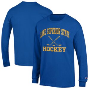 Men's Champion  Blue Lake Superior State Lakers Icon Hockey Long Sleeve T-Shirt