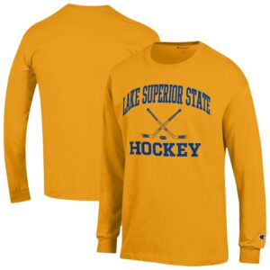 Men's Champion  Yellow Lake Superior State Lakers Icon Hockey Long Sleeve T-Shirt