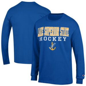 Men's Champion  Blue Lake Superior State Lakers Stack Hockey Long Sleeve T-Shirt
