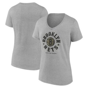 Women's Heather Gray Brooklyn Nets Hoops for Troops V-Neck T-Shirt