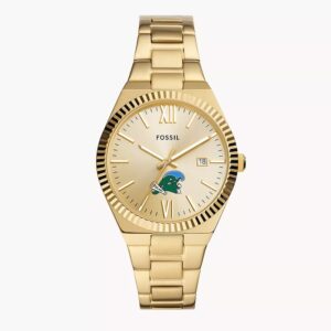 Women's Fossil Gold Tulane Green Wave Scarlette Three-Hand Stainless Steel Watch
