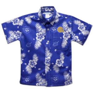 Youth Vive La Fete  Blue Albany State Golden Rams Hawaiian Print Button-Down Shirt