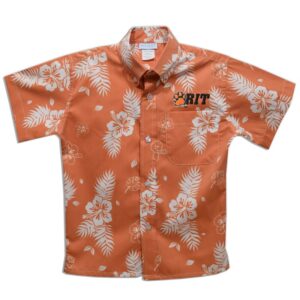 Youth Vive La Fete  Orange Rochester Institute of Technology Tigers Hawaiian Print Button-Down Shirt