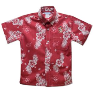 Youth Vive La Fete  Red South Dakota Coyotes Hawaiian Print Button-Down Shirt