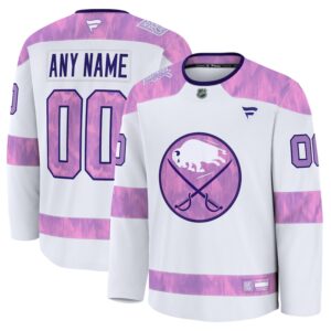 Men's Fanatics  White Buffalo Sabres 2024 Hockey Fights Cancer Custom Practice Jersey