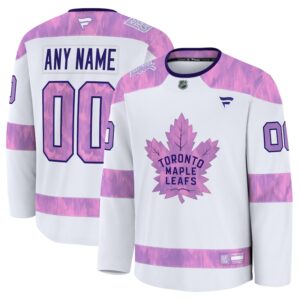 Men's Fanatics  White Toronto Maple Leafs 2024 Hockey Fights Cancer Custom Practice Jersey