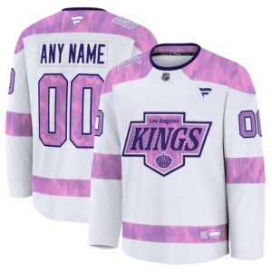 Men's Fanatics  White Los Angeles Kings 2024 Hockey Fights Cancer Custom Practice Jersey