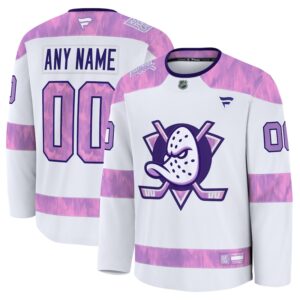Men's Fanatics  White Anaheim Ducks 2024 Hockey Fights Cancer Custom Practice Jersey