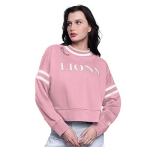 Women's Starter  Pink Detroit Lions Power Play Cropped Pullover Sweatshirt
