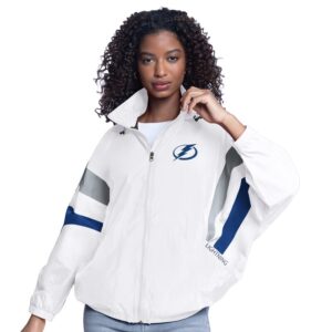 Women's G-III Sports by Carl Banks  White Tampa Bay Lightning Game News Oversized Full-Zip Hoodie Jacket