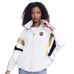 Women's G-III Sports by Carl Banks  White Vegas Golden Knights Game News Oversized Full-Zip Hoodie Jacket