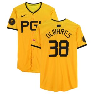 Edward Olivares Pittsburgh Pirates Game-Used #38 Gold Nike City Connect Jersey from Multiple Games During the 2024 Season