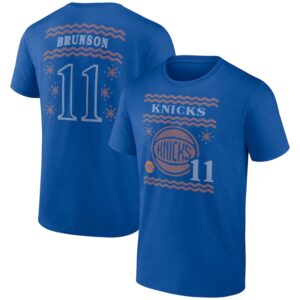 Men's Jalen Brunson Blue New York Knicks Ugly Sweater Name & Number T-Shirt