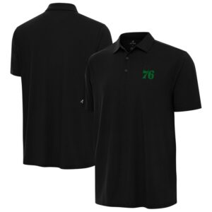 Men's Antigua Black Philadelphia 76ers St. Patrick's Day Era Polo