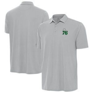 Men's Antigua Gray Philadelphia 76ers St. Patrick's Day Era Polo