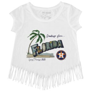 Girls Toddler Tiny Turnip White Houston Astros Spring Training 2025 Fringe T-Shirt