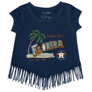 Girls Toddler Tiny Turnip Navy Houston Astros Spring Training 2025 Fringe T-Shirt