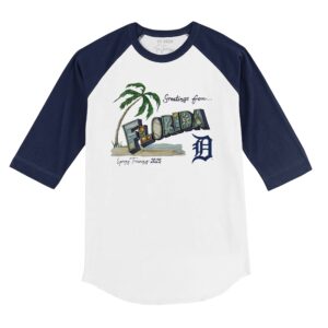 Youth Tiny Turnip White Detroit Tigers 2025 Spring Training Grapefruit League 3/4-Sleeve Raglan T-Shirt