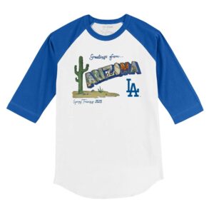 Youth Tiny Turnip White Los Angeles Dodgers 2025 Spring Training Cactus League 3/4-Sleeve Raglan T-Shirt