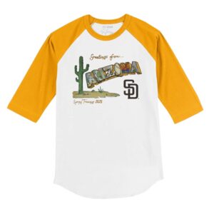 Youth Tiny Turnip White San Diego Padres 2025 Spring Training Cactus League 3/4-Sleeve Raglan T-Shirt