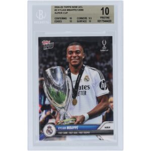 Kylian Mbappé Real Madrid 2024-25 Topps Now UCL First Game. First Goal. First Trophy. #2 BGS Authenticated 10 Card - 10,9.5,10,10 Subgrades