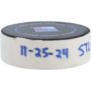 Zack Bolduc St. Louis Blues Game-Used Goal Puck from November 25, 2024 vs. New York Rangers - Second of Two Goals Scored