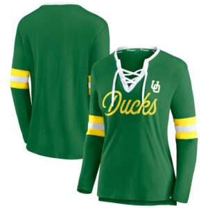 Women's Fanatics  Apple Green Oregon Ducks Block Party Script Lace-Up V-Neck Long Sleeve T-Shirt