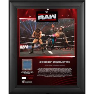 Jey Uso WWE Framed 13" x 16" RAW January 6, 2025 Collage with a Piece of Match-Used Canvas - Limited Edition of 500