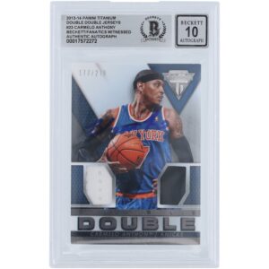 Carmelo Anthony New York Knicks Autographed 2013-14 Panini Titanium Double Dual 2 Color Jersey Relics #23 #/279 Beckett Fanatics Witnessed Authenticated 10 Card