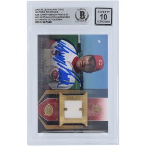 Johnny Bench Cincinnati Reds Autographed 2004 Upper Deck SP Legendary Cuts Historic Swatches Jersey Relic #HS-JB Beckett Fanatics Witnessed Authenticated 10 Card