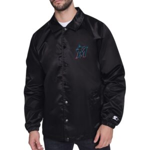 Men's Starter  Black Miami Marlins Retro Logo Raglan Coaches Full-Snap Jacket