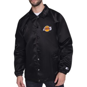 Men's Starter Black Los Angeles Lakers Retro Logo Raglan Coaches Full-Snap Jacket
