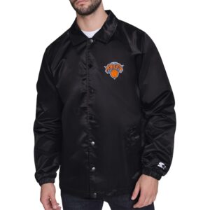 Men's Starter Black New York Knicks Retro Logo Raglan Coaches Full-Snap Jacket