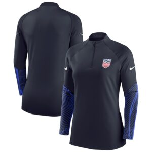 Women's Nike Navy USMNT Soccer 2023 Strike Drill Performance Raglan Quarter-Zip Long Sleeve Top