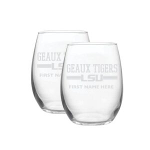LSU Tigers Two-Pack 21oz. Personalized Etched Stemless Wine Glass