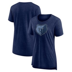 Women's Heather Navy Memphis Grizzlies Distressed Logo Tri-Blend T-Shirt