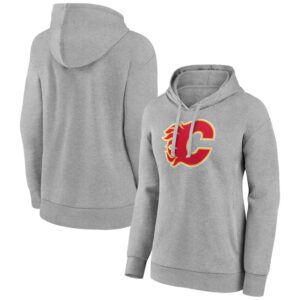 Women's Gray Calgary Flames Primary Logo Pullover Hoodie