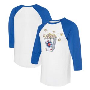 Women's Tiny Turnip White/Royal Chicago Cubs Popcorn 3/4-Sleeve Raglan T-Shirt