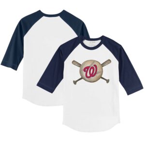 Infant Tiny Turnip White/Navy Washington Nationals Baseball Cross Bats Raglan 3/4 Sleeve T-Shirt