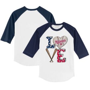 Infant Tiny Turnip White/Navy Washington Nationals Baseball Love Raglan 3/4 Sleeve T-Shirt