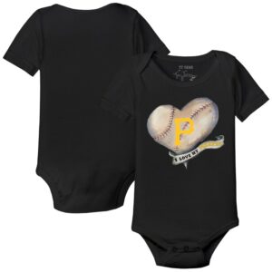 Infant Tiny Turnip Black Pittsburgh Pirates Heart Banner Bodysuit