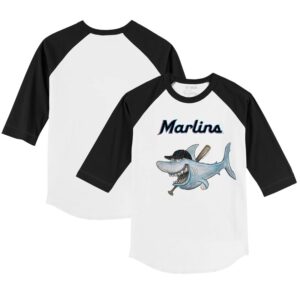 Infant Tiny Turnip White/Black Miami Marlins Shark Raglan 3/4 Sleeve T-Shirt