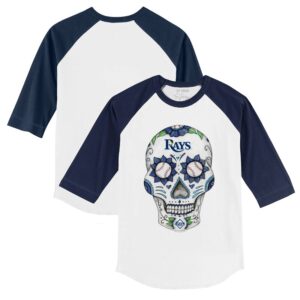 Infant Tiny Turnip White/Navy Tampa Bay Rays Sugar Skull Raglan 3/4 Sleeve T-Shirt
